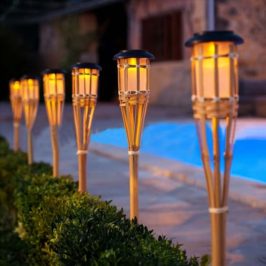 Solar Bamboo Flame Lights, 2-Pack