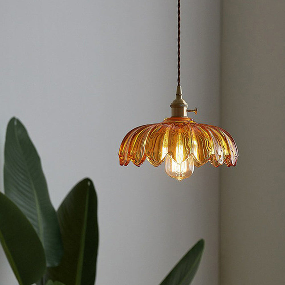 Vintage Coloured Glass Flower Pendant Lamp