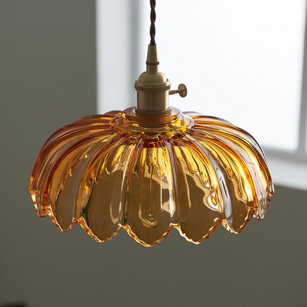 Vintage Coloured Glass Flower Pendant Lamp