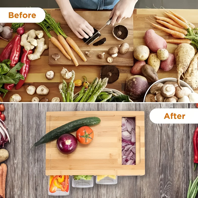 Bamboo Cutting Board with Trays and Graters