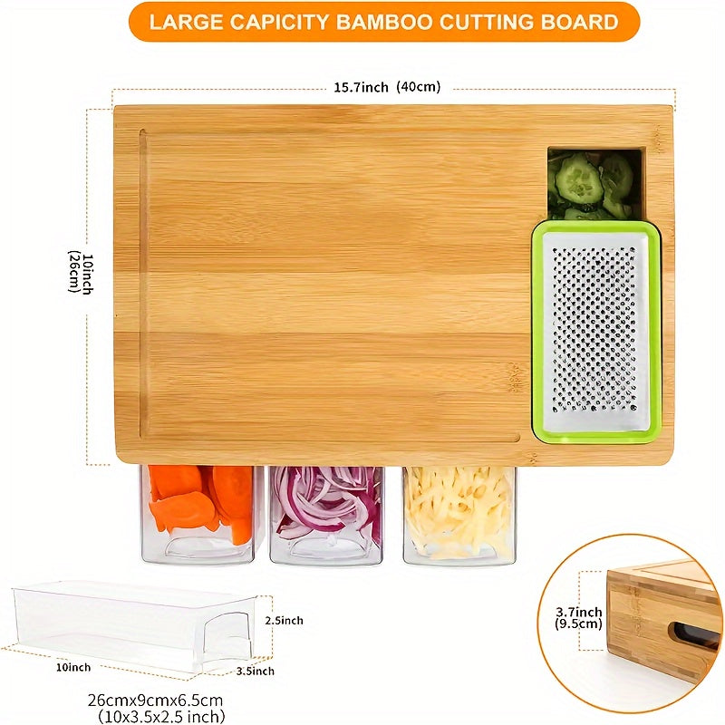 Bamboo Cutting Board with Trays and Graters