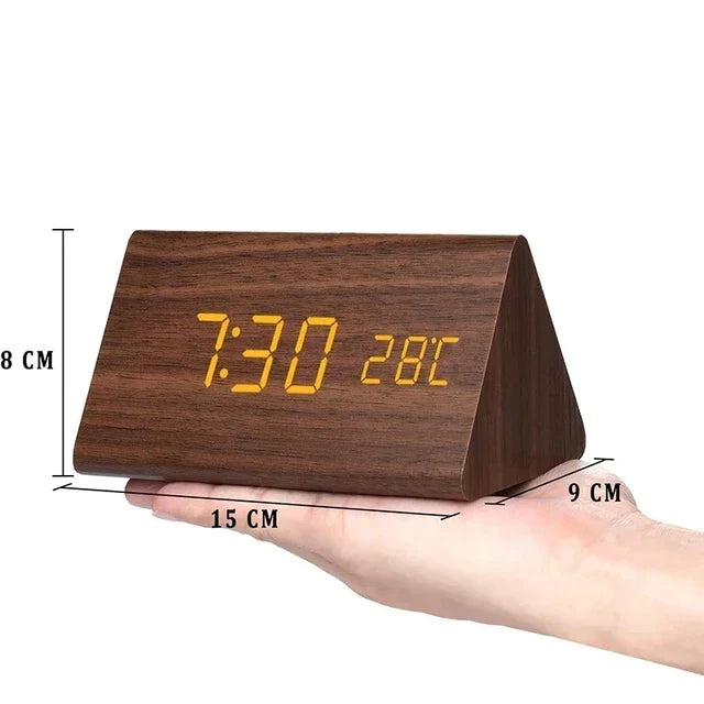 LED Smart Alarm Clock with Wooden Finish