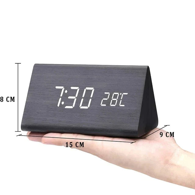 LED Smart Alarm Clock with Wooden Finish