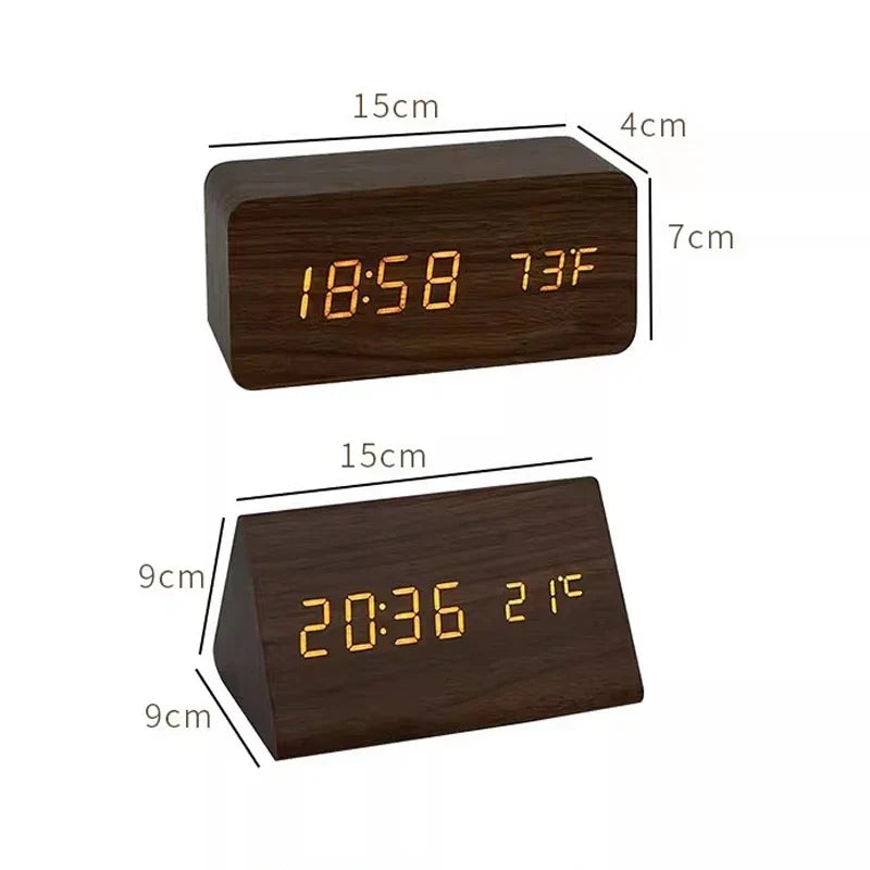 LED Smart Alarm Clock with Wooden Finish