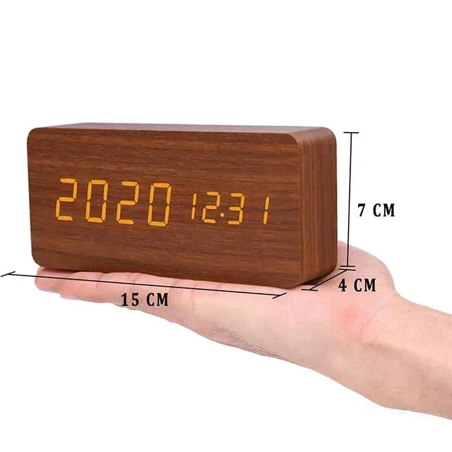 LED Smart Alarm Clock with Wooden Finish