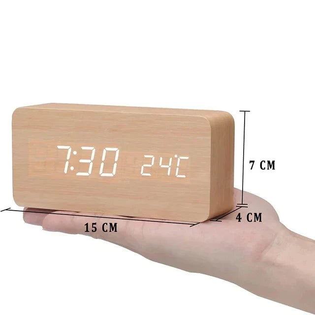 LED Smart Alarm Clock with Wooden Finish