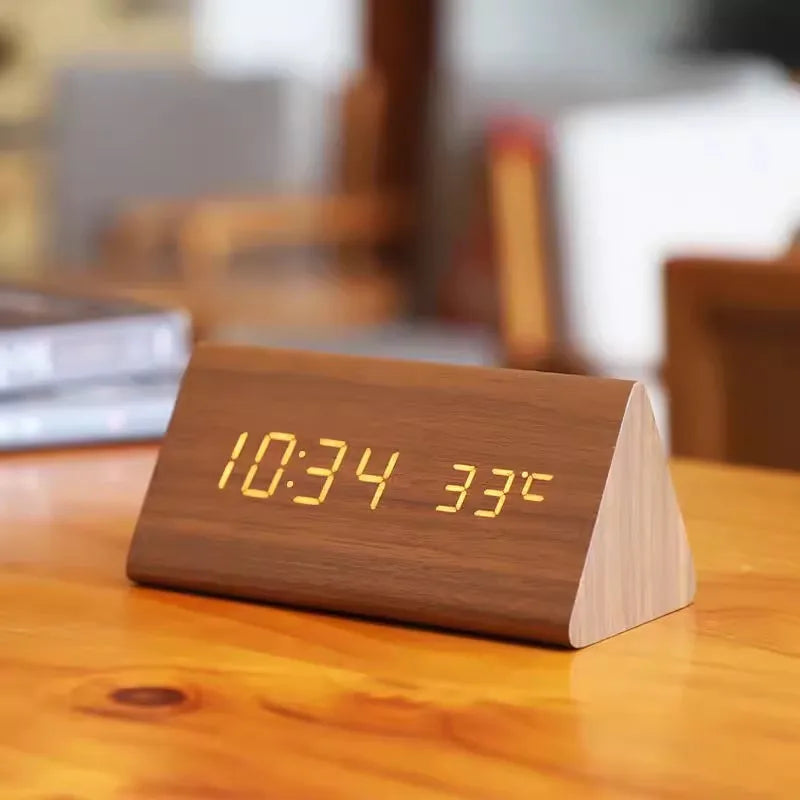 LED Smart Alarm Clock with Wooden Finish
