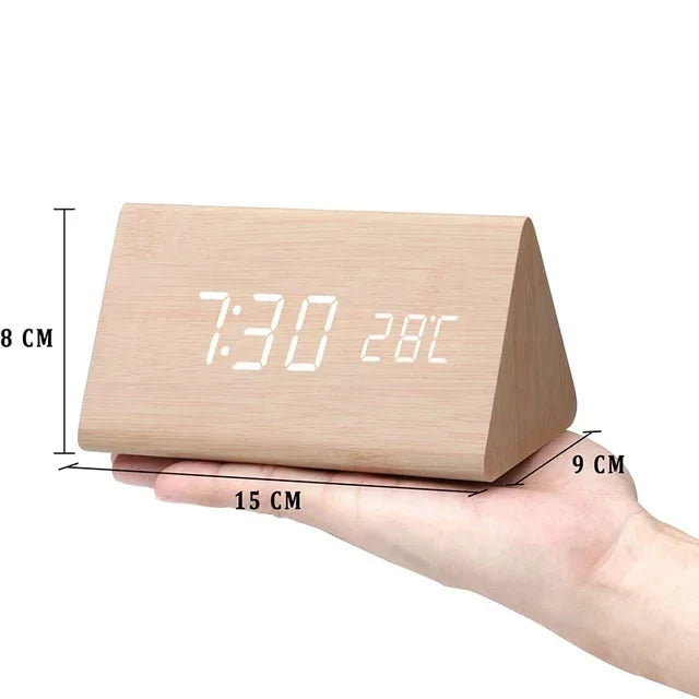 LED Smart Alarm Clock with Wooden Finish