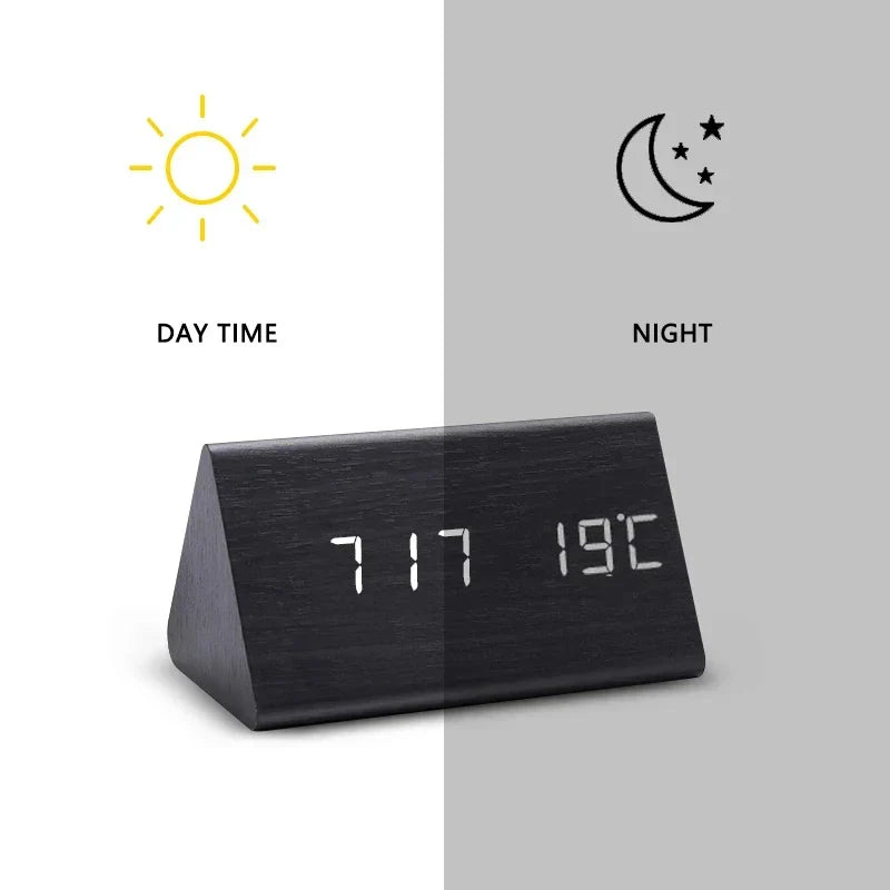 LED Smart Alarm Clock with Wooden Finish