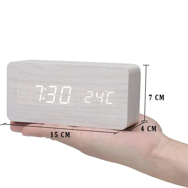 LED Smart Alarm Clock with Wooden Finish