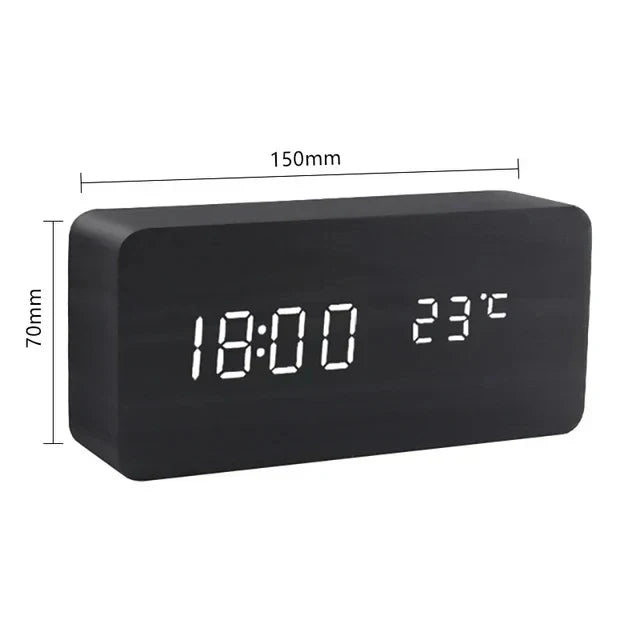 LED Smart Alarm Clock with Wooden Finish