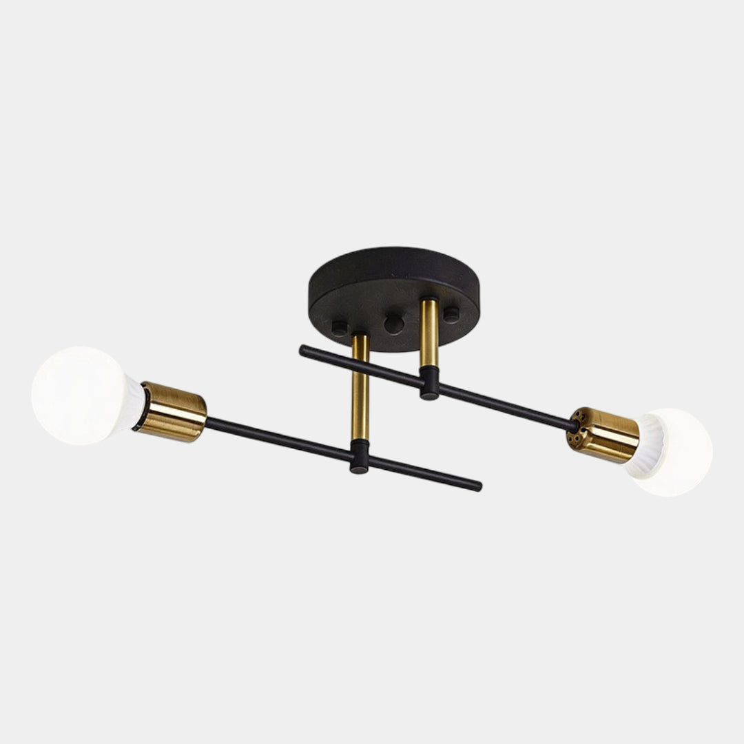 Black and Gold 2-Light Flush Ceiling Lamp