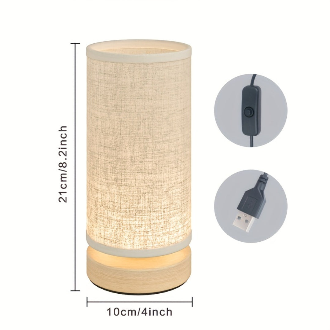 Modern Wooden USB Bedside Table Lamp