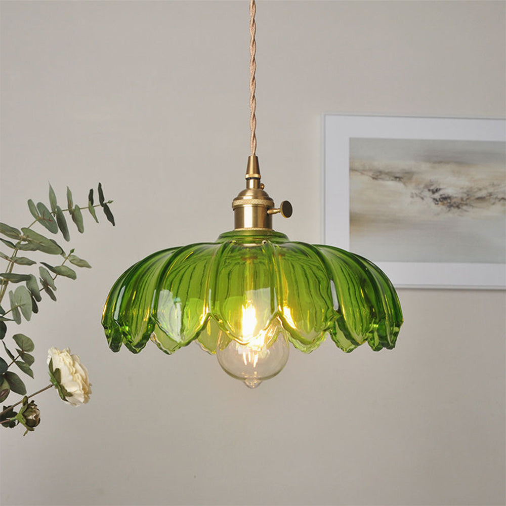Vintage Coloured Glass Flower Pendant Lamp
