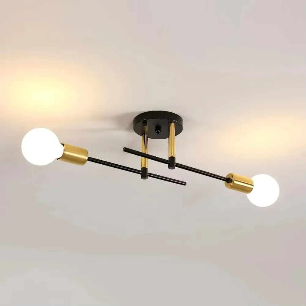 Black and Gold 2-Light Flush Ceiling Lamp