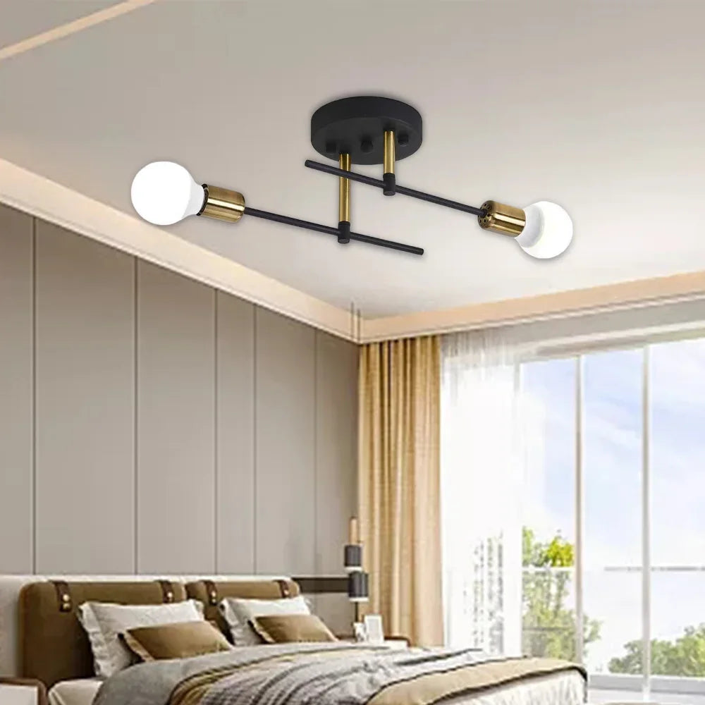 Black and Gold 2-Light Flush Ceiling Lamp