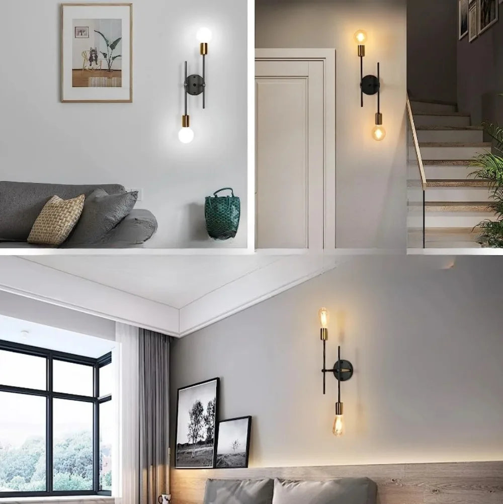 Black and Gold 2-Light Flush Ceiling Lamp