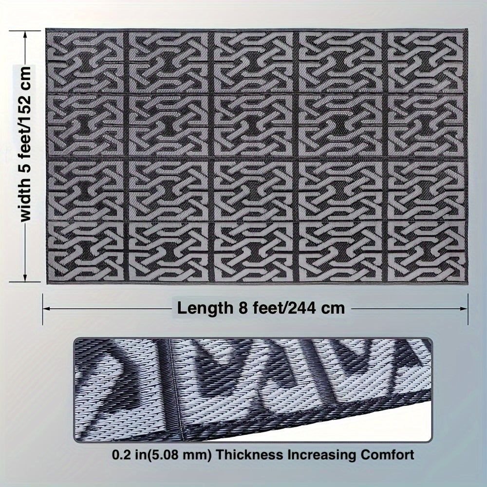 Reversible Outdoor Patio Rug, Black and Grey