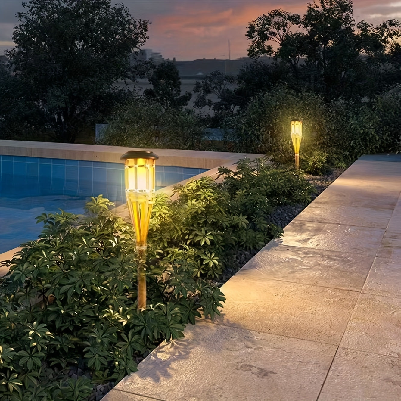 Solar Bamboo Flame Lights, 2-Pack