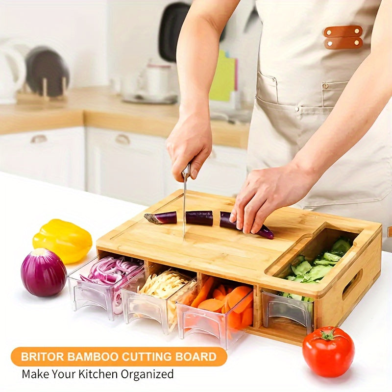 Bamboo Cutting Board with Trays and Graters