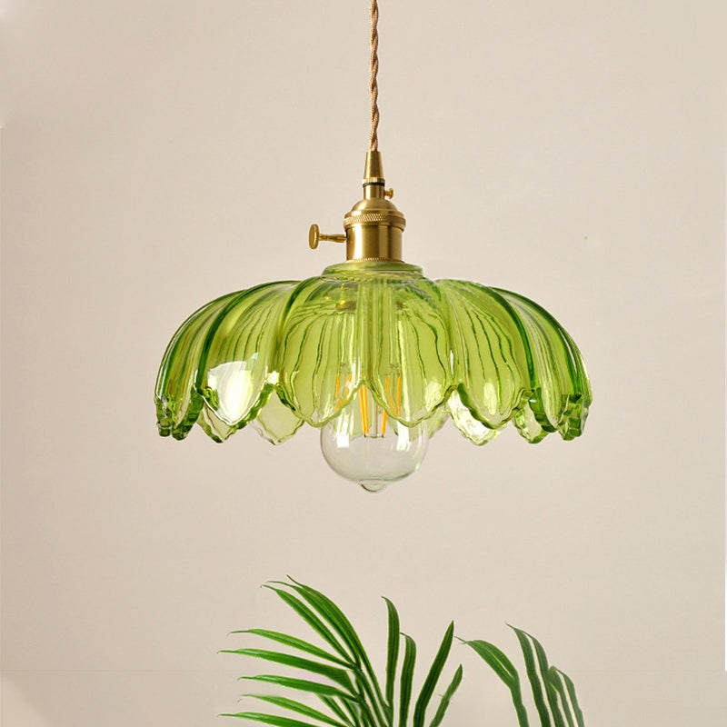 Vintage Coloured Glass Flower Pendant Lamp