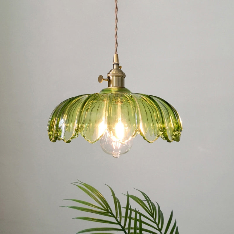 Vintage Coloured Glass Flower Pendant Lamp