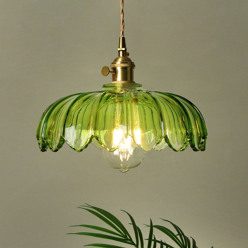 Vintage Coloured Glass Flower Pendant Lamp