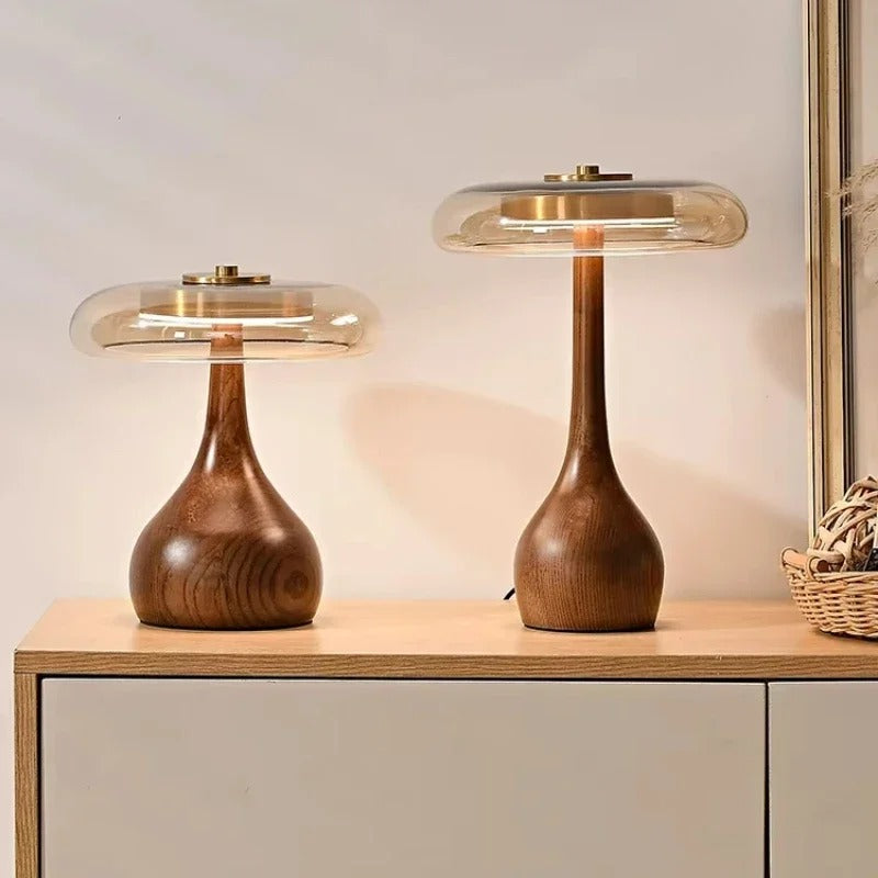 Andi Glass, Brass and Wood Table Lamp