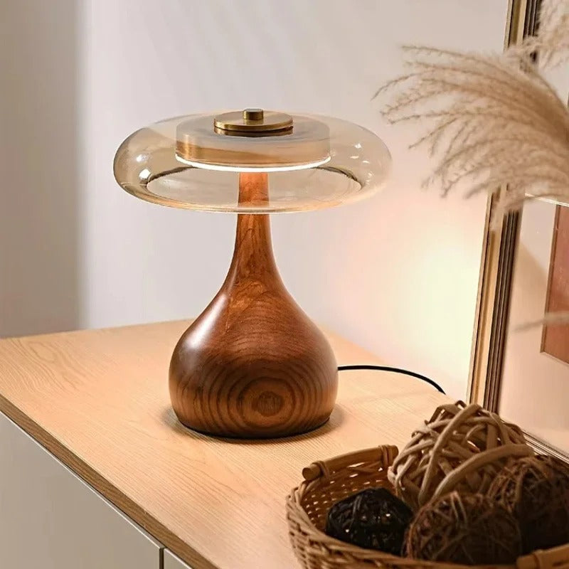 Andi Glass, Brass and Wood Table Lamp