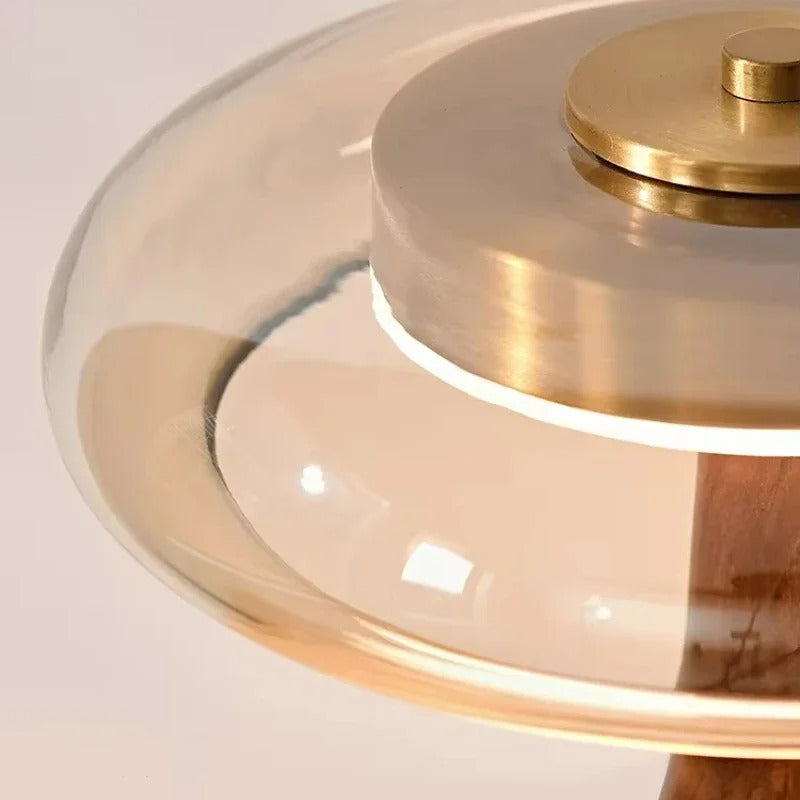 Andi Glass, Brass and Wood Table Lamp