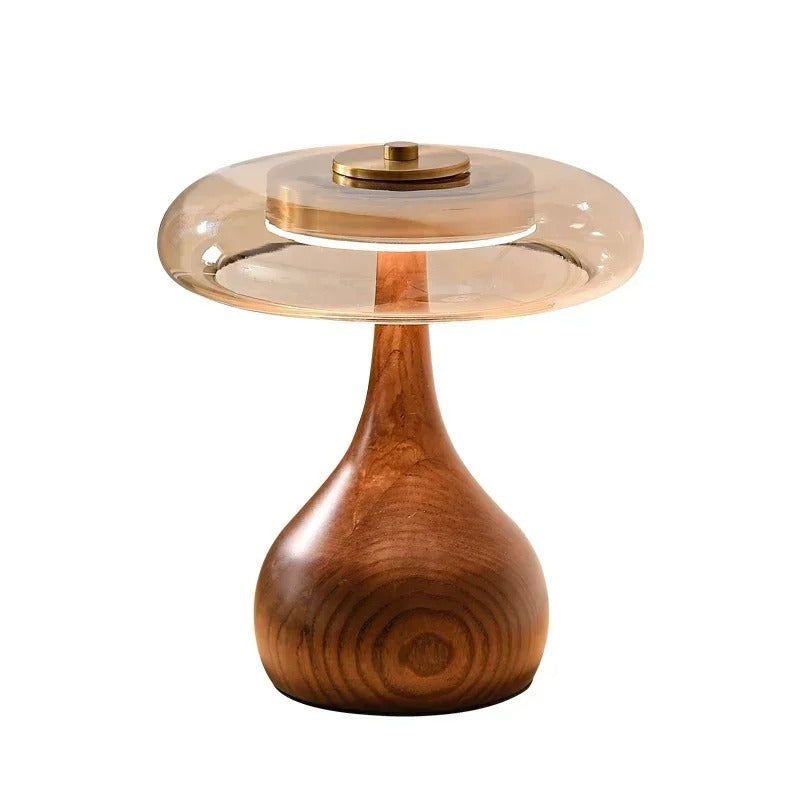 Andi Glass, Brass and Wood Table Lamp