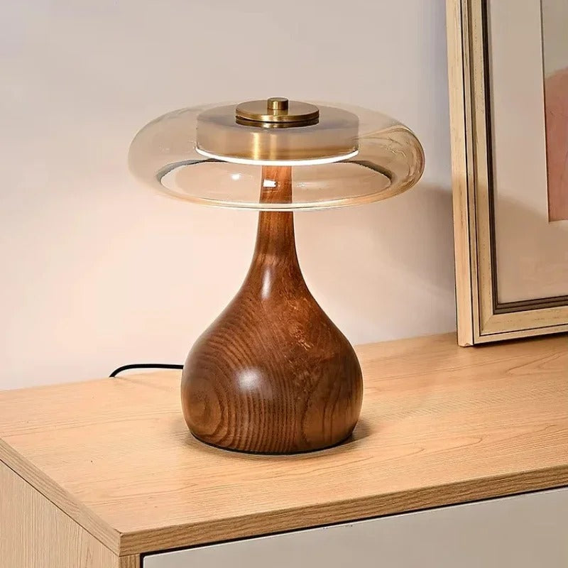 Andi Glass, Brass and Wood Table Lamp