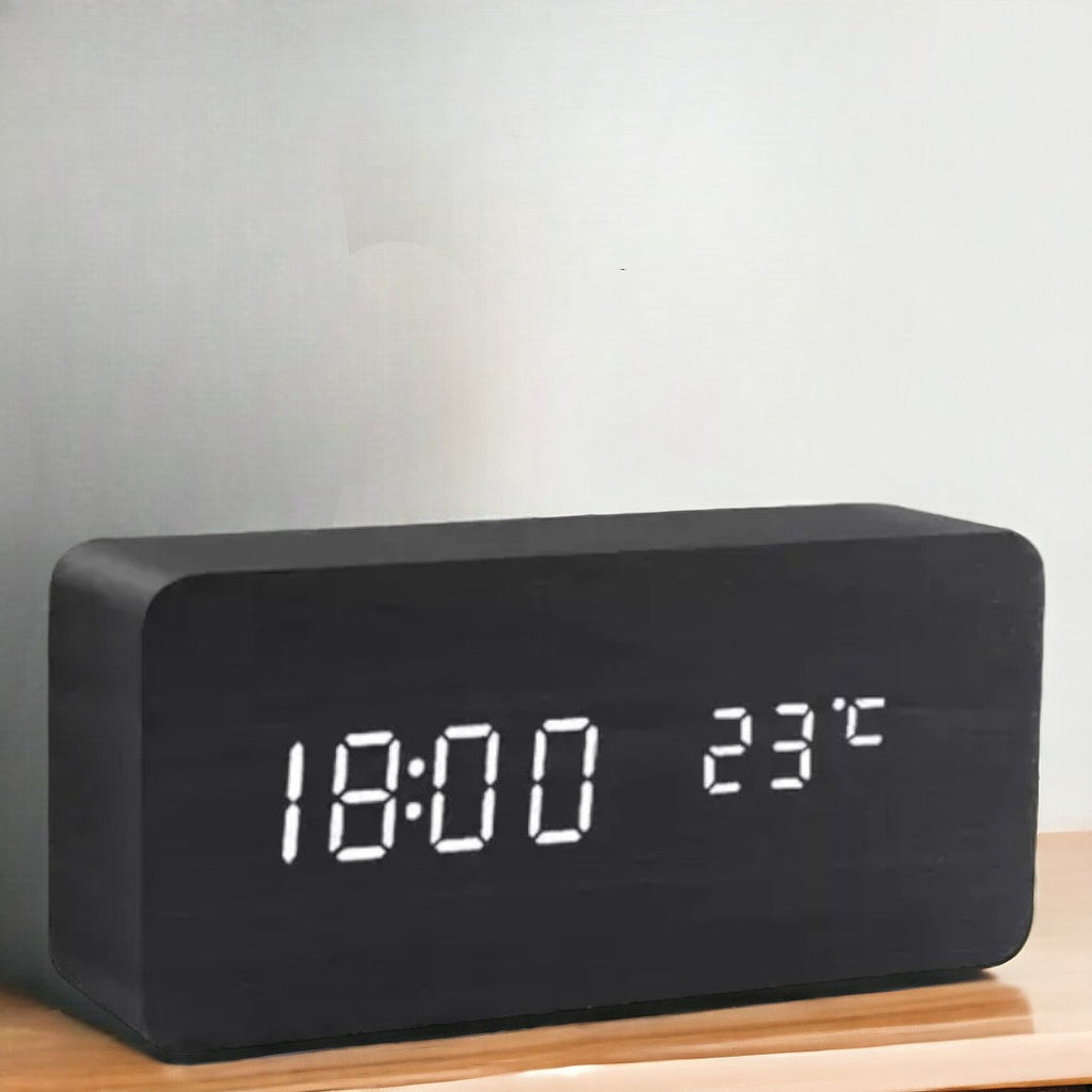 LED Smart Alarm Clock with Wooden Finish