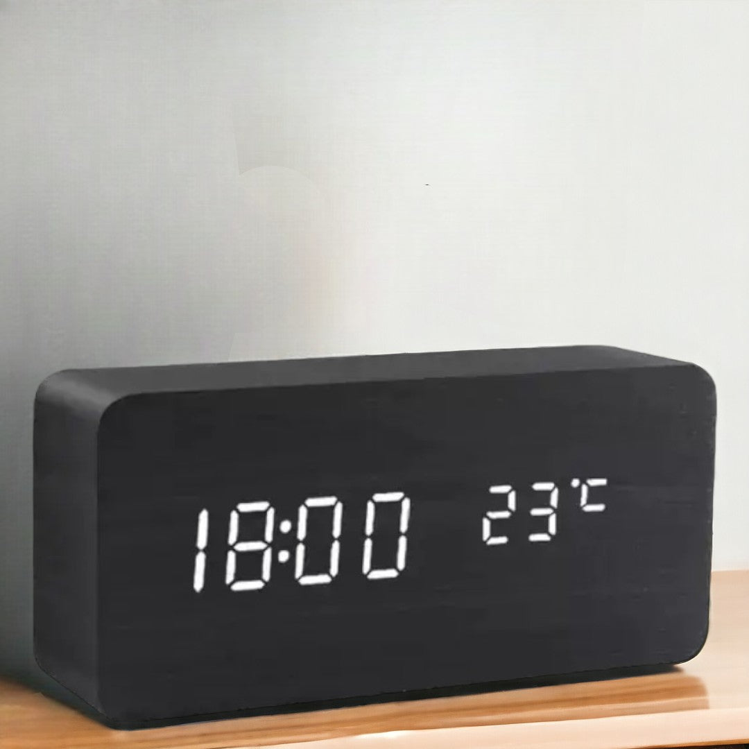 LED Smart Alarm Clock with Wooden Finish
