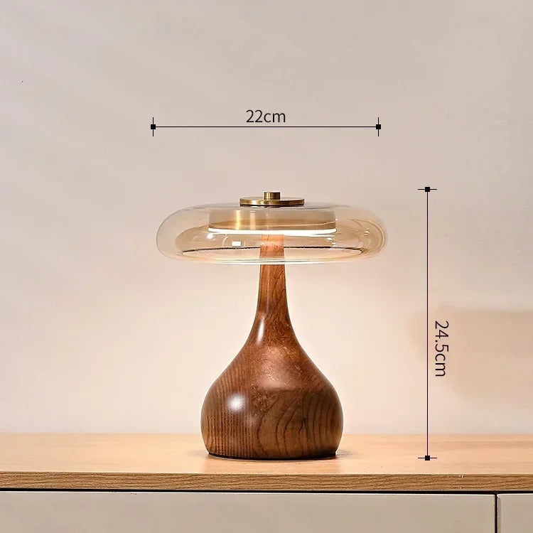 Andi Glass, Brass and Wood Table Lamp