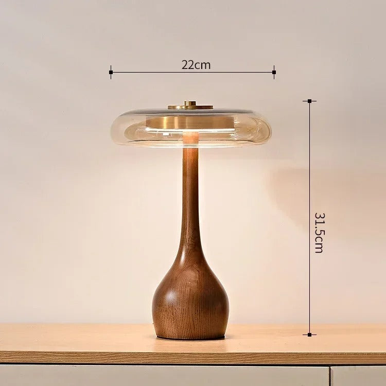 Andi Glass, Brass and Wood Table Lamp